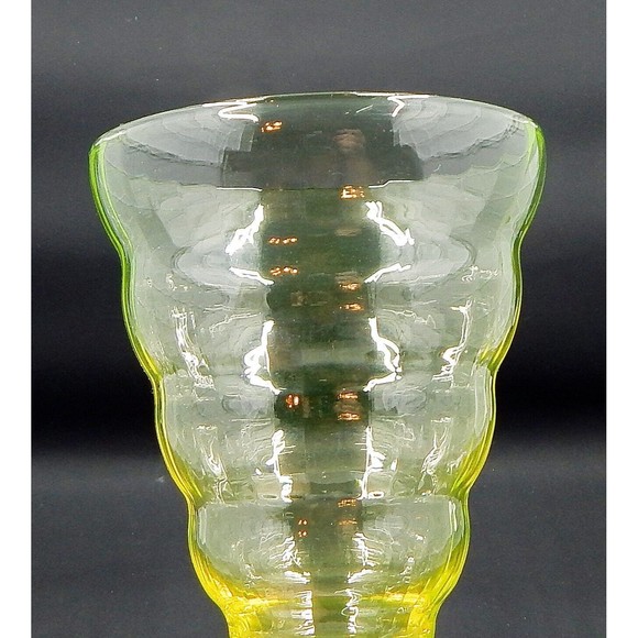 Utility Glass Works Cambodia Ware Vaseline Amber Foot Wine Water Goblet Pair 4 - Picture 10 of 15